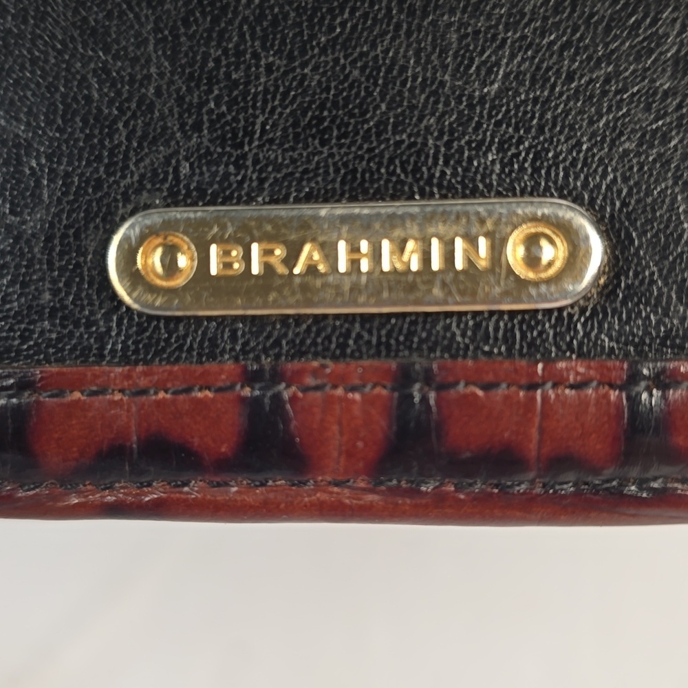 Brahmin Ady Tuscan Collection Wallet Black Leather Brown Croc Embossed Trim - Picture 4 of 12